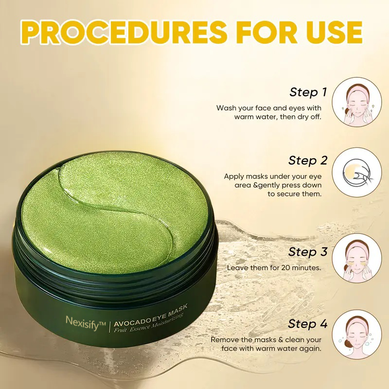 Avocado Eye Mask: 60-Piece Hydra-Restore for Dark Circles & Puffiness | Moisturizing & Brightening Skincare Gift