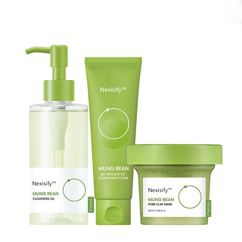 Deep Pore Cleansing with Cleansing Trio: Mung Bean Cleansing Oil & Cleansing Foam & Clay Mask | Fragrance-Free | Pore Care Start with Mung Bean | Korean Skin Care | Suitable for Sensitive Skin