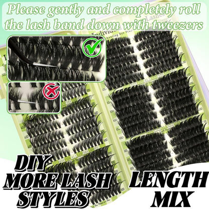 Lash Clusters Extension Kit: Wispy manga individual lashes, D curl, mixed lengths 9 - 16mm, 30D - 100D options