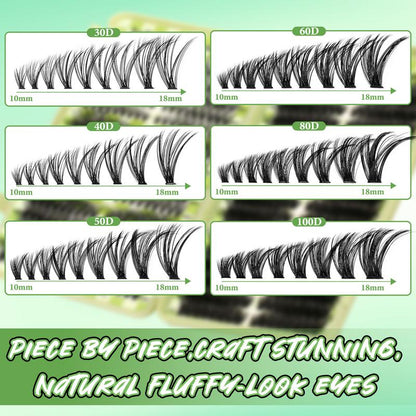 Lash Clusters Extension Kit: Wispy manga individual lashes, D curl, mixed lengths 9 - 16mm, 30D - 100D options