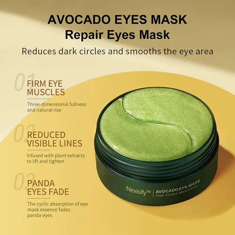 Avocado Eye Mask: 60-Piece Hydra-Restore for Dark Circles & Puffiness | Moisturizing & Brightening Skincare Gift