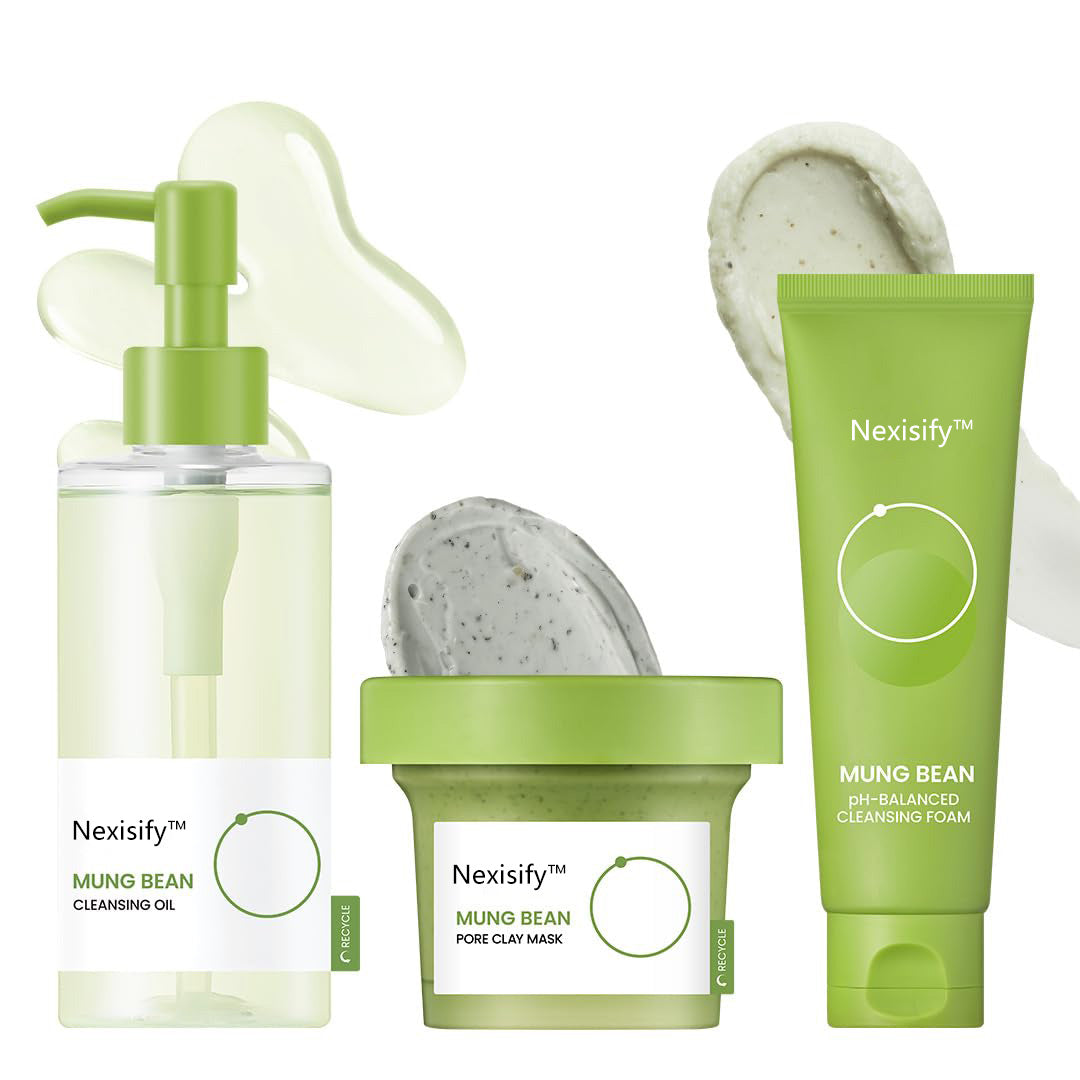 Deep Pore Cleansing with Cleansing Trio: Mung Bean Cleansing Oil & Cleansing Foam & Clay Mask | Fragrance-Free | Pore Care Start with Mung Bean | Korean Skin Care | Suitable for Sensitive Skin