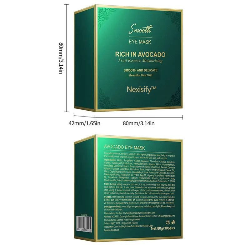 Avocado Eye Mask: 60-Piece Hydra-Restore for Dark Circles & Puffiness | Moisturizing & Brightening Skincare Gift