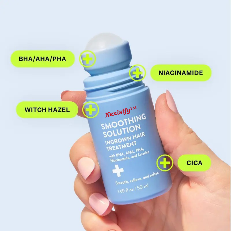 Smoothing Solution Ingrown Hair Treatment: Glide-On Roller with BHA + Cica + Niacinamide for Bump-Free, Baby-Soft Skin