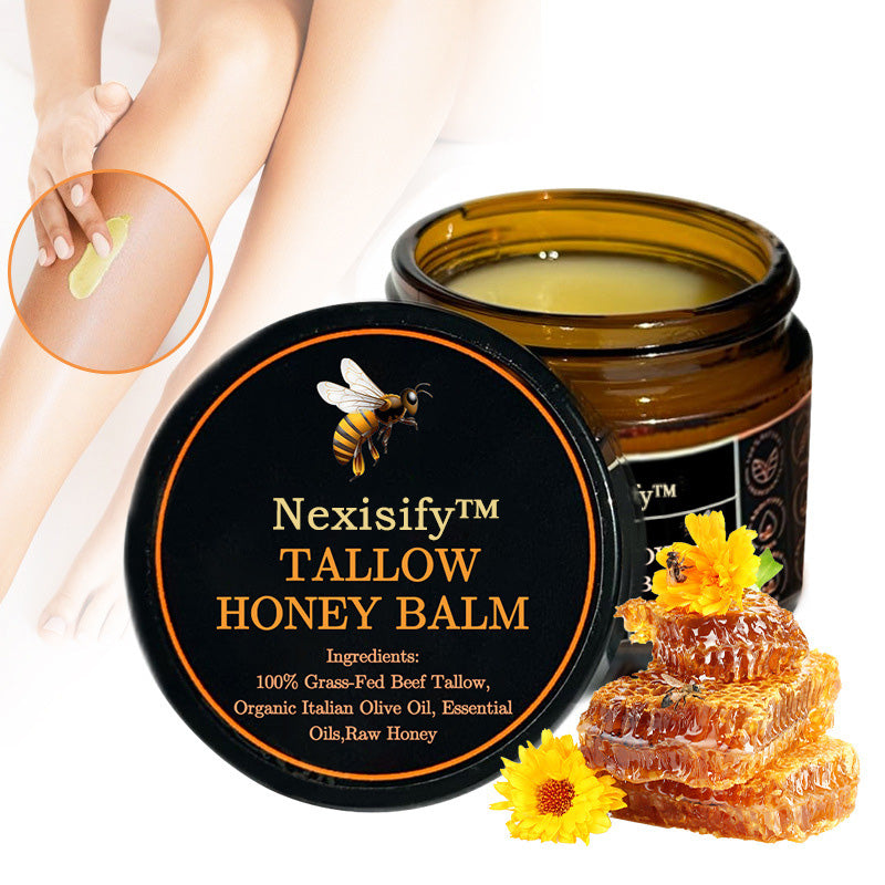 Organic Grass-Fed Beef Tallow Balm with Raw Honey - Handmade All-Natural Moisturizer for Soft, Smooth, Radiant Skin