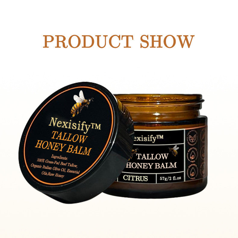 Organic Grass-Fed Beef Tallow Balm with Raw Honey - Handmade All-Natural Moisturizer for Soft, Smooth, Radiant Skin