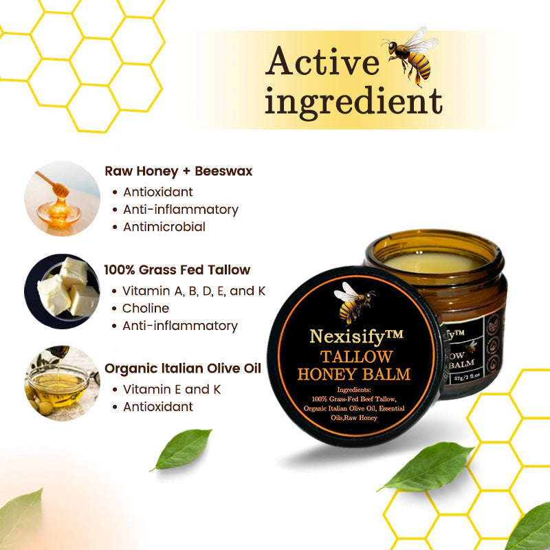 Organic Grass-Fed Beef Tallow Balm with Raw Honey - Handmade All-Natural Moisturizer for Soft, Smooth, Radiant Skin