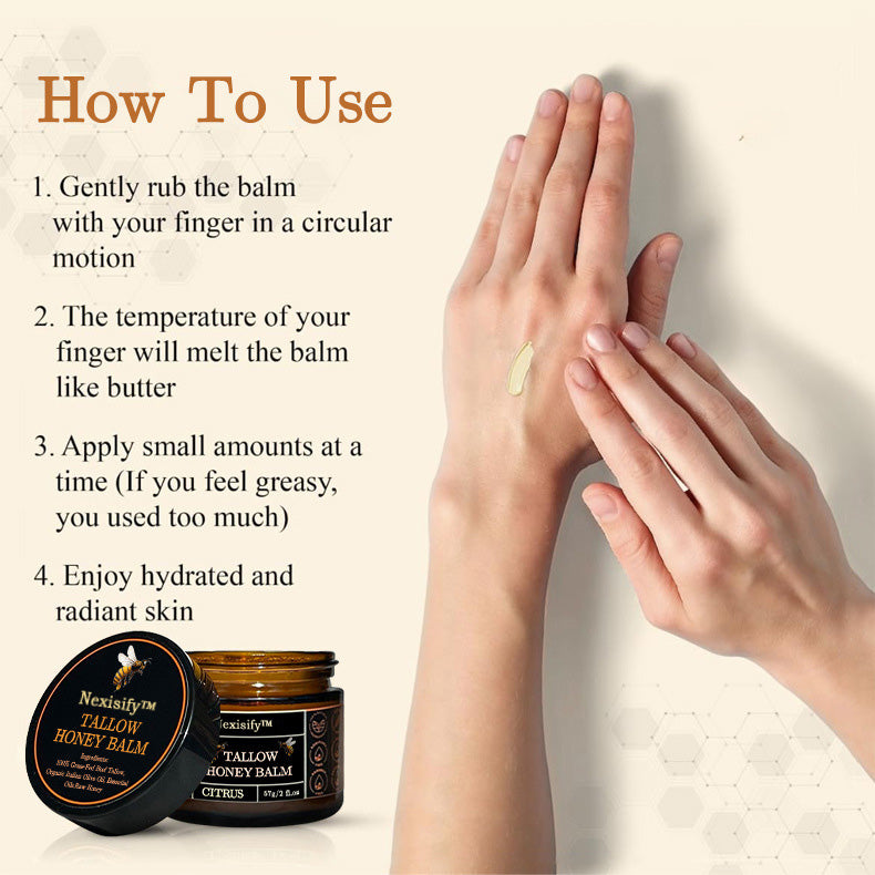 Organic Grass-Fed Beef Tallow Balm with Raw Honey - Handmade All-Natural Moisturizer for Soft, Smooth, Radiant Skin