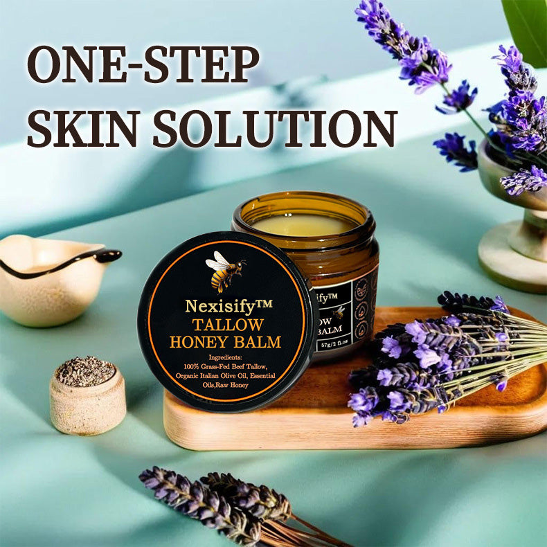 Organic Grass-Fed Beef Tallow Balm with Raw Honey - Handmade All-Natural Moisturizer for Soft, Smooth, Radiant Skin
