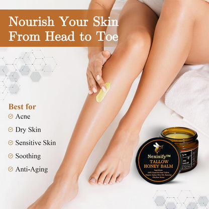 Organic Grass-Fed Beef Tallow Balm with Raw Honey - Handmade All-Natural Moisturizer for Soft, Smooth, Radiant Skin