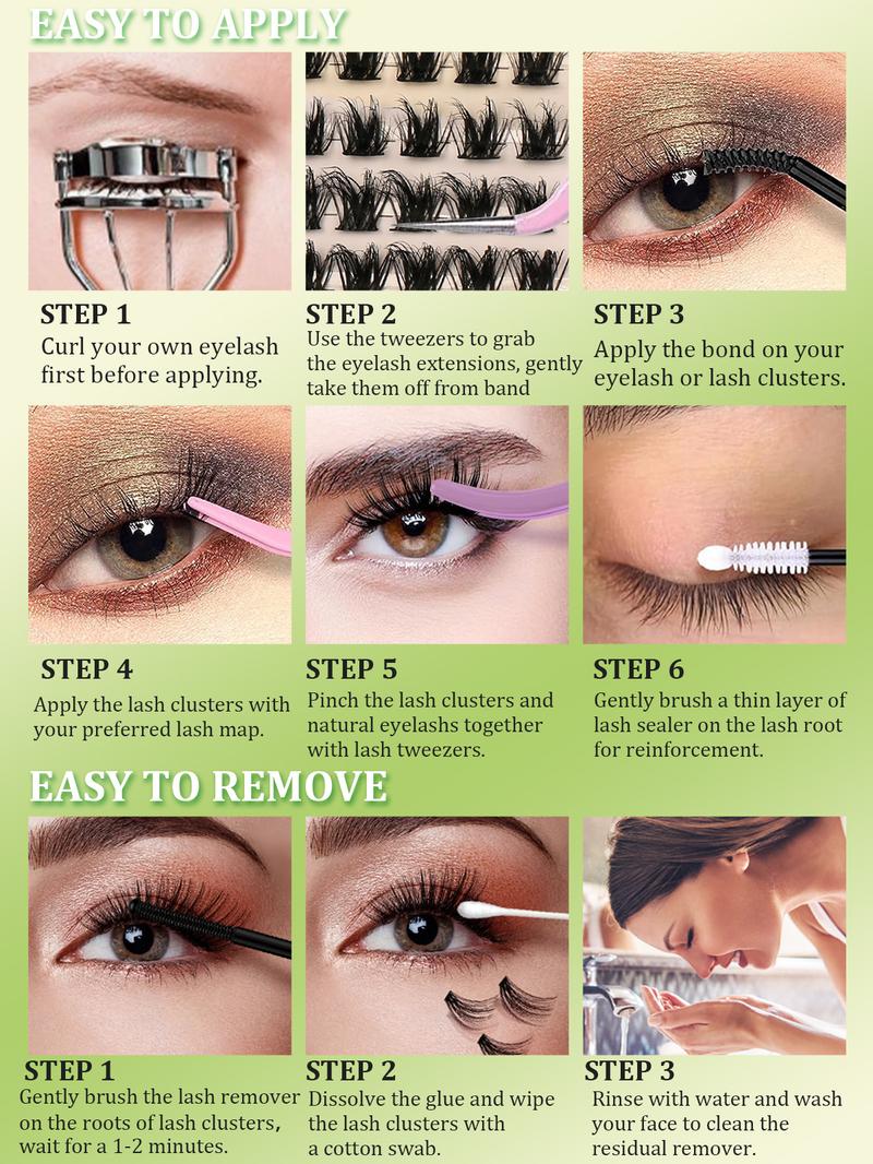 Lash Clusters Extension Kit: Wispy manga individual lashes, D curl, mixed lengths 9 - 16mm, 30D - 100D options