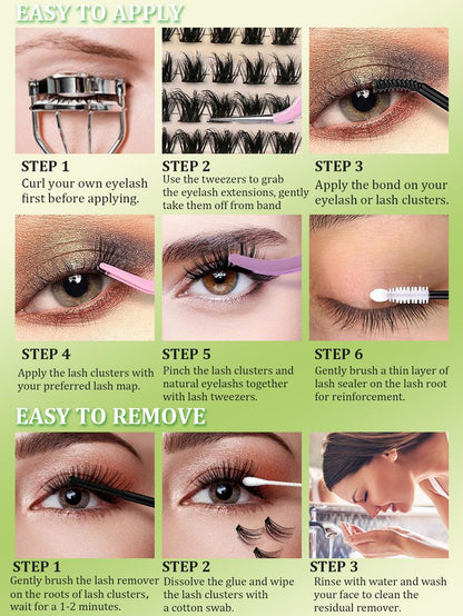 Lash Clusters Extension Kit: Wispy manga individual lashes, D curl, mixed lengths 9 - 16mm, 30D - 100D options